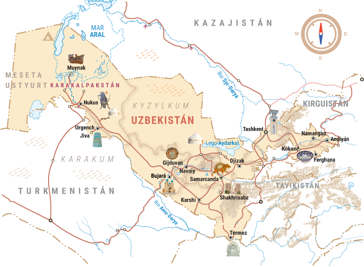 Mapa de viaje por Uzbekistán: planificando Taskent, Samarcanda, Bujará y Jiva
