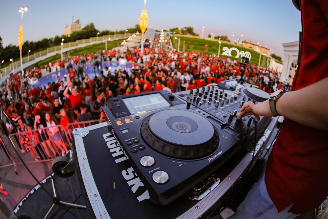 Night cultural event in Samarkand with illuminated historic architecture